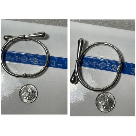SOLD! Vintage Mexico 925 Sterling Silver Bypass Design Bangle Bracelet 6.75” - Picture 9 of 10